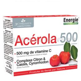 3 CHÊNES - Acerola 500 Vitamine C - Arôme Framboise - 24 comprimés à croquer