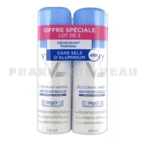 VICHY Déodorant Minéral 48H MgO anti-odeur (lot 2 sprays x 125ml) PROMO