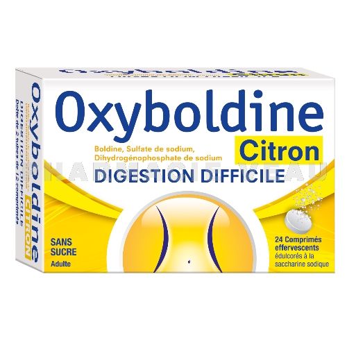 OXYBOLDINE Digestion Difficile sans sucre CITRON - 24 Comprimés Effervescents