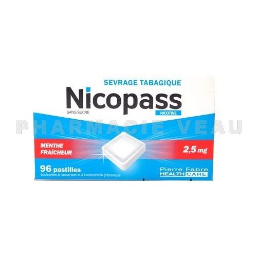 NICOPASS 2,5mg Sans Sucre MENTHE FRAICHE boite de 96 pastilles