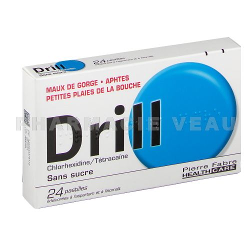 DRILL Pastilles Sans Sucre Maux de Gorge & Aphtes (24 pastilles) BLEU