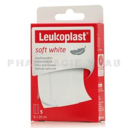 LEUKOPLAST - Soft White Pansement Adhésif - 5 Bandes à Découper 6x10cm