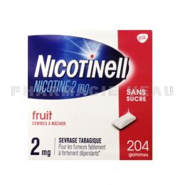 NICOTINELL 2 mg FRUIT sans sucre 204 gommes