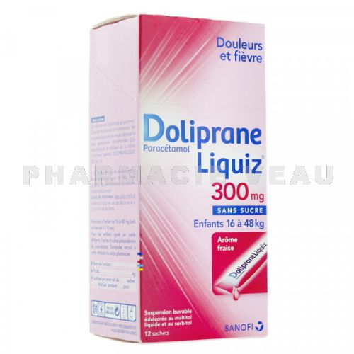 DOLIPRANE Liquiz Sans Sucre 300 mg FRAISE (12 sachets 16-48kg)