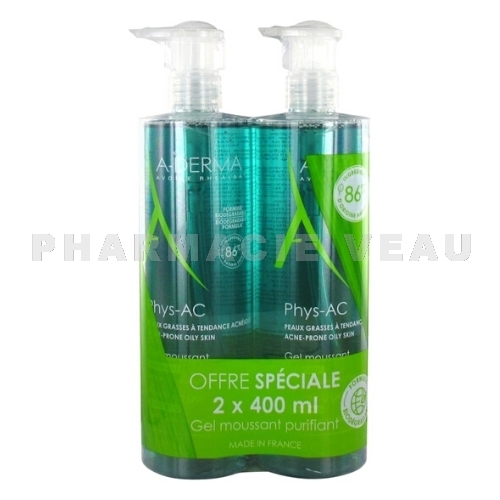 ADERMA Phys-AC Gel Moussant Purifiant - LOT 2x400ml