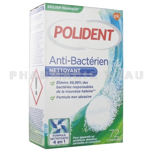 POLIDENT Anti-bactérien 4en1 Nettoyant pour prothèses dentaires (72 comprimés)