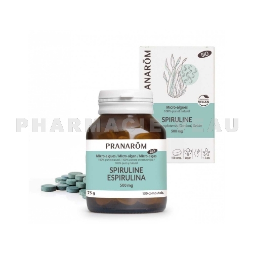 PRANAROM - Spiruline 500 mg Micro-algues Bio - 150 Comprimés