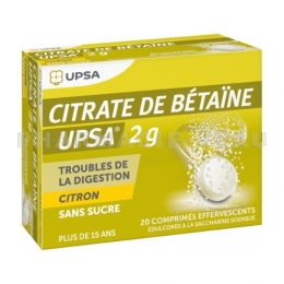 CITRATE DE BETAINE Citron Sans Sucre Upsa - 20 Comprimés Effervescents