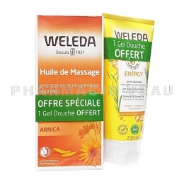 WELEDA - Huile de massage Arnica 200 ml + Gel Douche Dynamisant 200 ml Offert