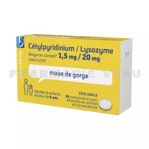 BIOGARAN -  Cétylpyridinium 1,5 mg / Lysozyme 20 mg Sans Sucre 36 comprimés