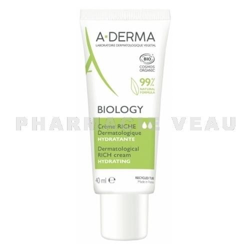 ADERMA Biology Crème Riche Dermatologique Hydratante Bio - 40ml