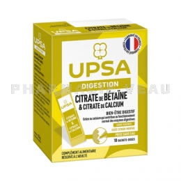 UPSA - Citrate De Bétaïne & Citrate de Calcium - Bien-être Digestif Citron-Menthe - 10 Sachets-doses