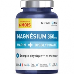 GRANIONS - Magnésium 360mg Marin + Bisglycinate - Eco pack - 180 Comprimés