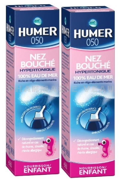 HUMER Spray nasal Nez Bouché Eau de Mer Hypertonique Enfant (Lot 2 sprays x 50 ml)