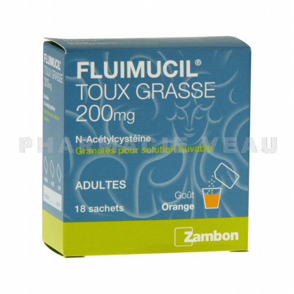 FLUIMUCIL Expectorant Toux grasse 200 mg (18 sachets solution buvable)