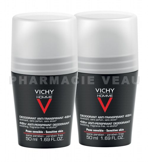 VICHY Homme Déodorant : anti-traces 48H LOT de 2 billes x 50ml