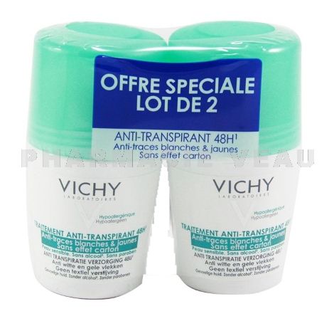 VICHY Déodorant Traitement Anti-Transpirant et Anti-Traces 48h LOT de 2 billes 50 ml
