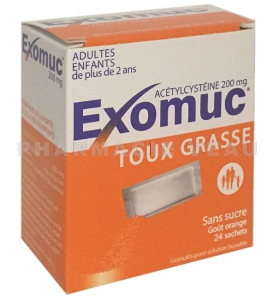 EXOMUC 200MG  Fluidifiant bronchique (24 sachets buvables) Gout Orange