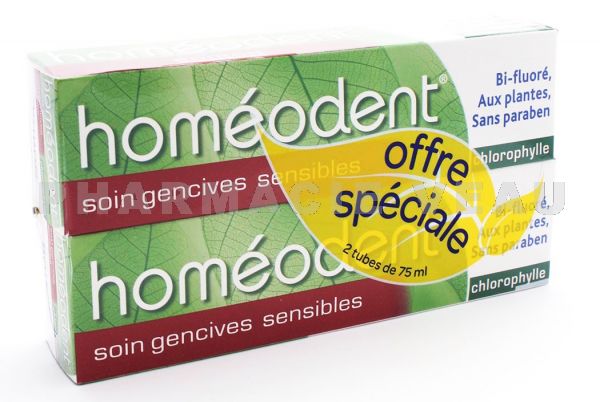 HOMEODENT Gencives Sensibles Dentifrice CHLOROPHYLLE Lot de 2 tubes de 75 ml