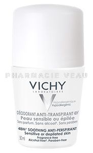 VICHY Déodorant Anti-Transpirant 48H Peaux Sensibles ou Epilées BILLE LOT de 2x50 ml 