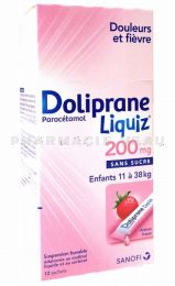 DOLIPRANE Liquiz Sans Sucre 200 mg FRAISE 12 sachets 11-38kg 