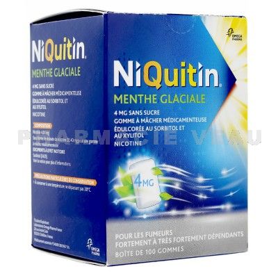 Niquitin 4 mg sans sucre menthe glaciale 100 gommes à mâcher