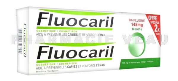 FLUOCARIL -  Dentifrice Bi-fluoré 145 mg Menthe - 2x75ml