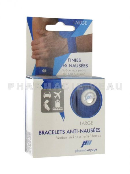 Bracelets Anti Nausées Mal des Transports Bleu LARGE / ADULTE (2 bracelets Pharmavoyage)
