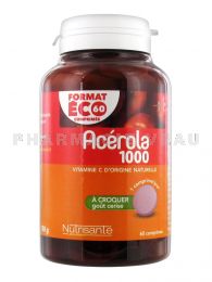 ACEROLA 1000 Vitamine C Arôme Cerise 60 comprimés
