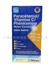 Paracétamol/Vitamine C/Phéniramine MYLAN sans sucre - 8 sachets générique FERVEX