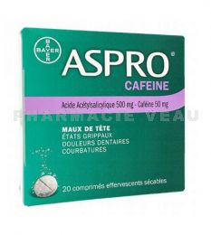 ASPRO Caféine 50 mg 20 cp effervescents sécables