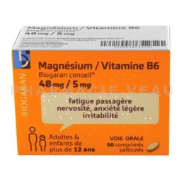 MAGNESIUM 48 mg / VITAMINE B6 5mg 50 comprimés Biogaran