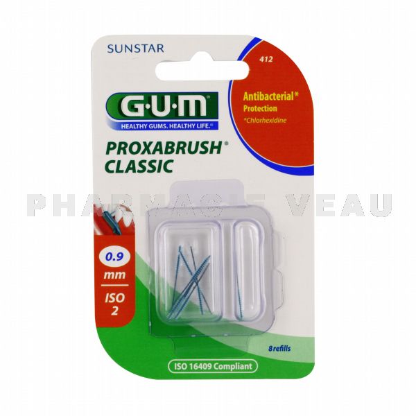 GUM 8 Brossettes Interdentaires ProxaBrush Classic 0.9mm (réf 412)