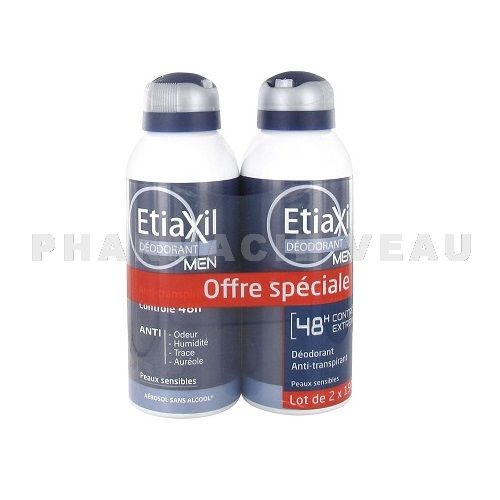 ETIAXIL Déodorant MEN/ HOMME Contrôle 48H (sprays 2x150ml)