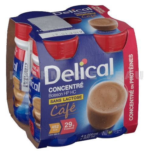 DELICAL Boisson Concentré Protéines Sans Lactose CAFE (4 x 200ml)