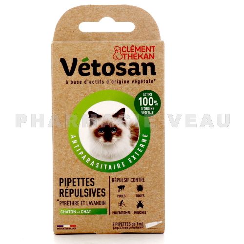 VETOSAN Pipettes anti puces anti tiques Chatons et chats (2 pipettes) - actifs origine végétale