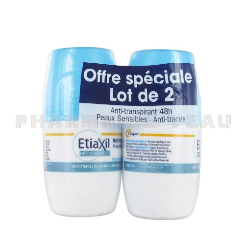 ETIAXIL Déodorant  Roll On Anti transpirant 48H Peaux Sensibles (LOT 2x50 ml)
