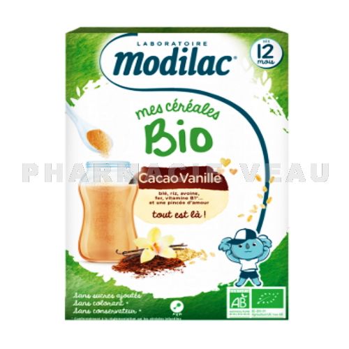 MODILAC Céréales BIO +12 mois Cacao Vanille (250g)