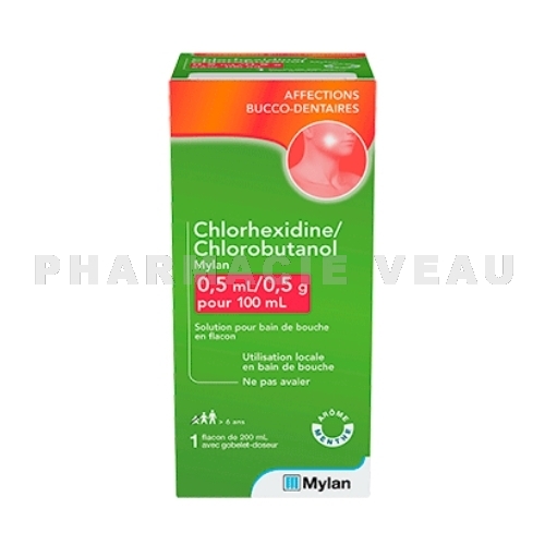 Chlorhexidine + Chlorobutanol Solution bain de bouche 200 ml (générique d'ELUDRIL) MYLAN