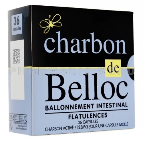 CHARBON DE BELLOC 125 mg Ballonnement Intestinal et Flatulences (36 capsules)