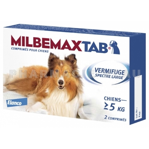 Milbemax Tab Vermifuge chiens de 5 kg et plus (2 comprimés)