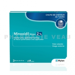MINOXIDIL 2% MYLAN Coffret 3 flacons Chute des cheveux Alopécie