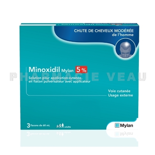 MINOXIDIL 5% MYLAN Coffret 3 flacons Chute des cheveux Alopécie