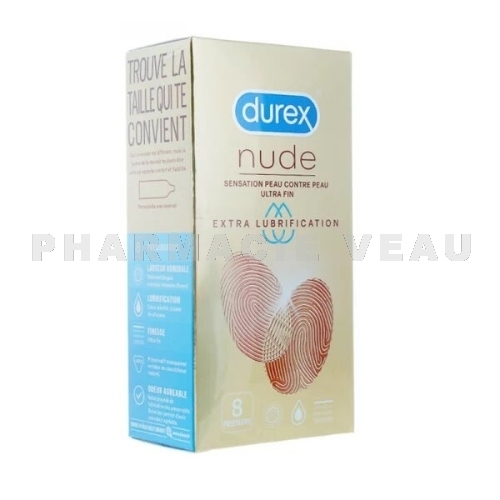 Durex Nude Préservatifs Extra Lubrification x8