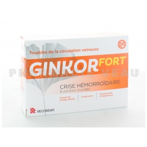 GINKOR FORT Jambes lourdes & crise hémorroïdaire 30 gélules