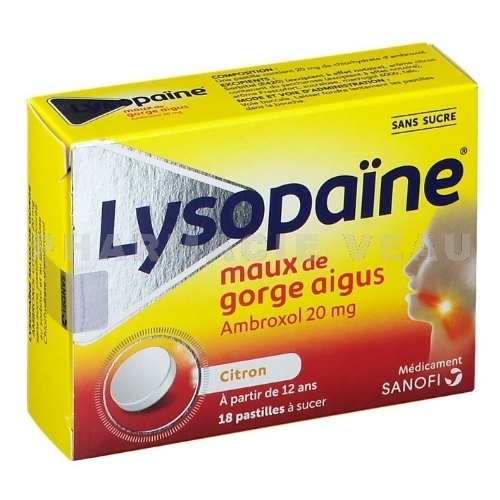 LYSOPAINE Ambroxol CITRON boite de 18 comprimés à sucer