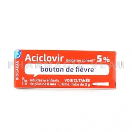 ACICLOVIR 5% Crème Bouton de fièvre 2g Biogaran