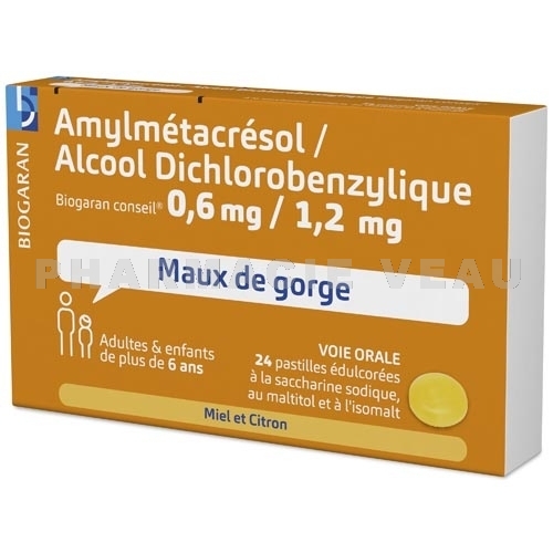 Amylmétacrésol Maux de gorge Pastilles miel citron (x24) Biogaran -  Pharmacie Veau