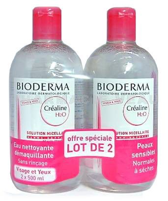 BIODERMA CREALINE H2O Solution Micellaire Sans Parfum 500ml LOT DE 2