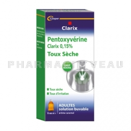 CLARIX Sirop Adulte Toux Sèche Pentoxyverine 0.15% 200ml